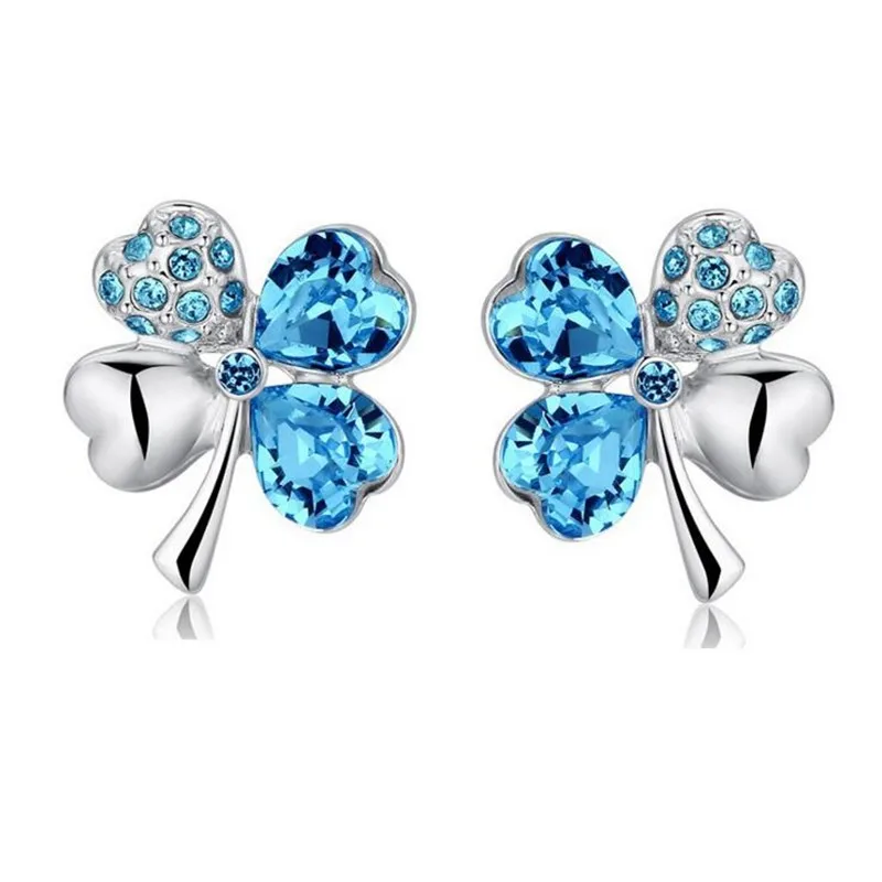 four Leaf Clover earring stud Quality popular Austrian Crystal classic fashion jewelry charm summer girl gifts birthday wedding