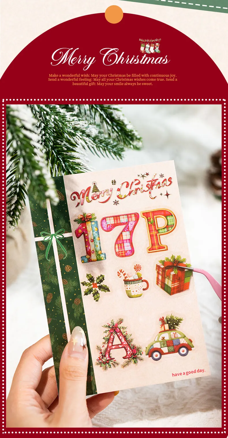 Journal GO 108 Stück Weihnachts-Alphabet- & Zahlen-PET-Aufkleber mit Stitch-Effekt, Schneemann- & Zug-Motiven für Scrapbooking, Planer, Karten – Detail 11