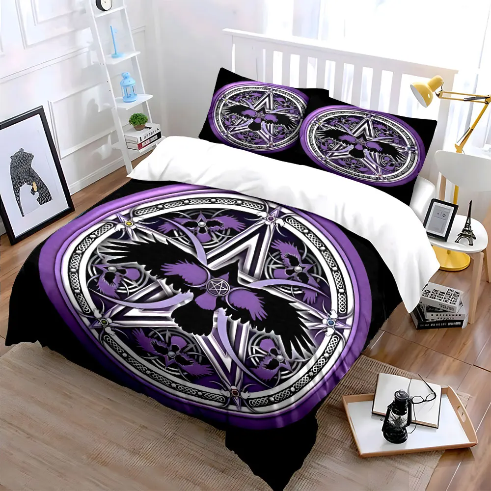 

Raven Pentagram Trilogy Decor Soft Skin-Friendly Bedding Set Includes 1 Duvet Cover And 2 Pillowcase, Gift
