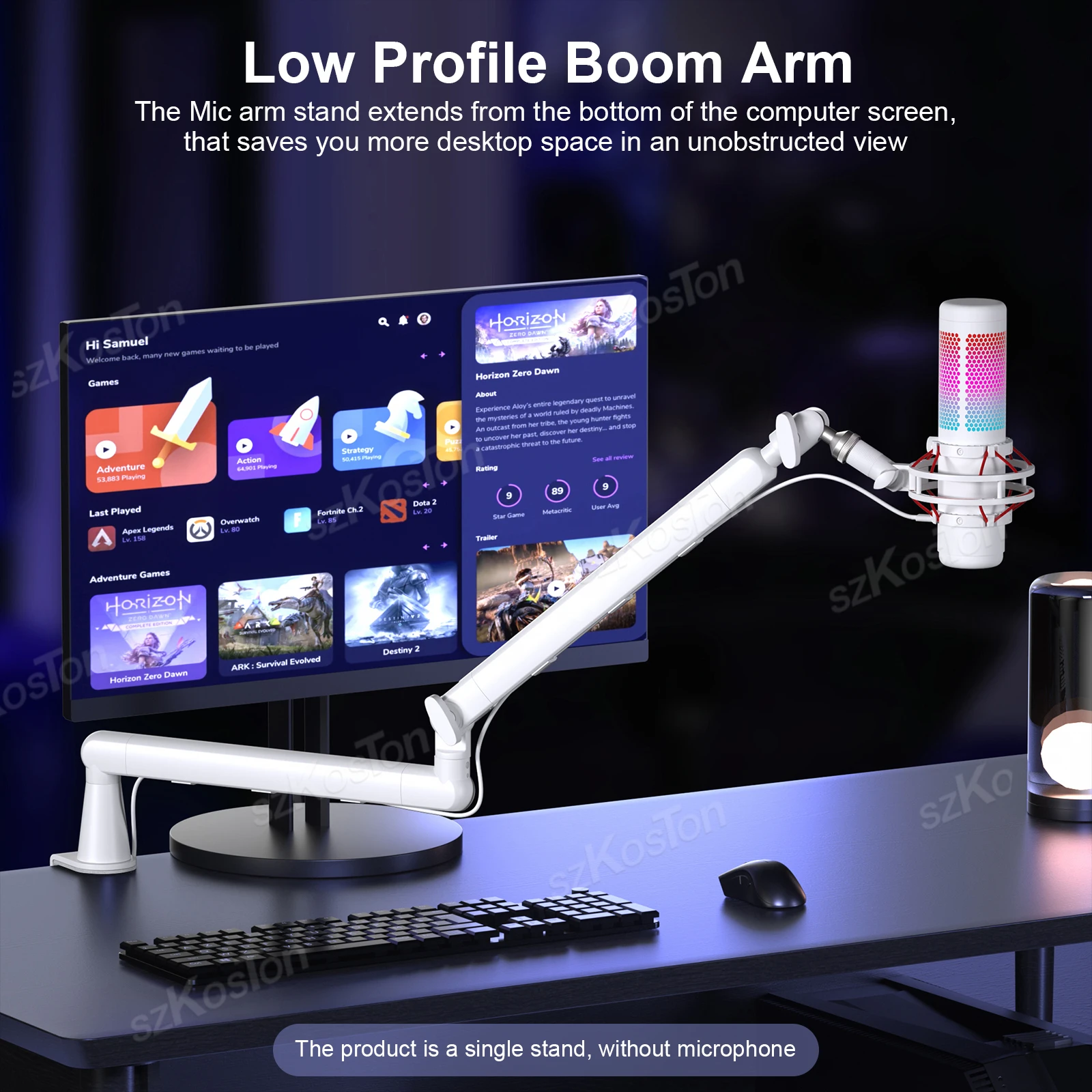 Adjustable Low Profile Mic Arm with Extended Riser & Cable Management Professional Studio Microphone Stand for SM7B MV7 AM8 K688
