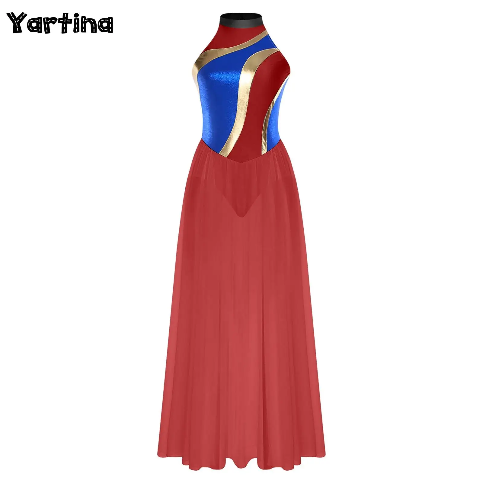 

Women Ballet Lyrical Dance Dress Modern Contemporary Liturgical Praise Worship Costume Back Cut Flowing Overlay Dress Long Skirt
