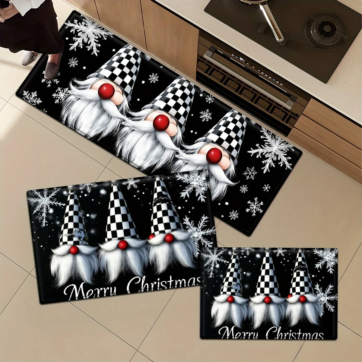 Christmas Gnome Runner Rug 1/2/3pc Set Bedroom Bedside Living Room Sofa Side Floor Mat Doormat Kitchen Front Back Entryway