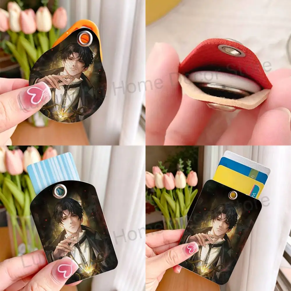 L-Lord of M-Mysteries Leather Card Holder with Exquisite Keychain purpose Case for Air Tag Metro ID Access Control Card