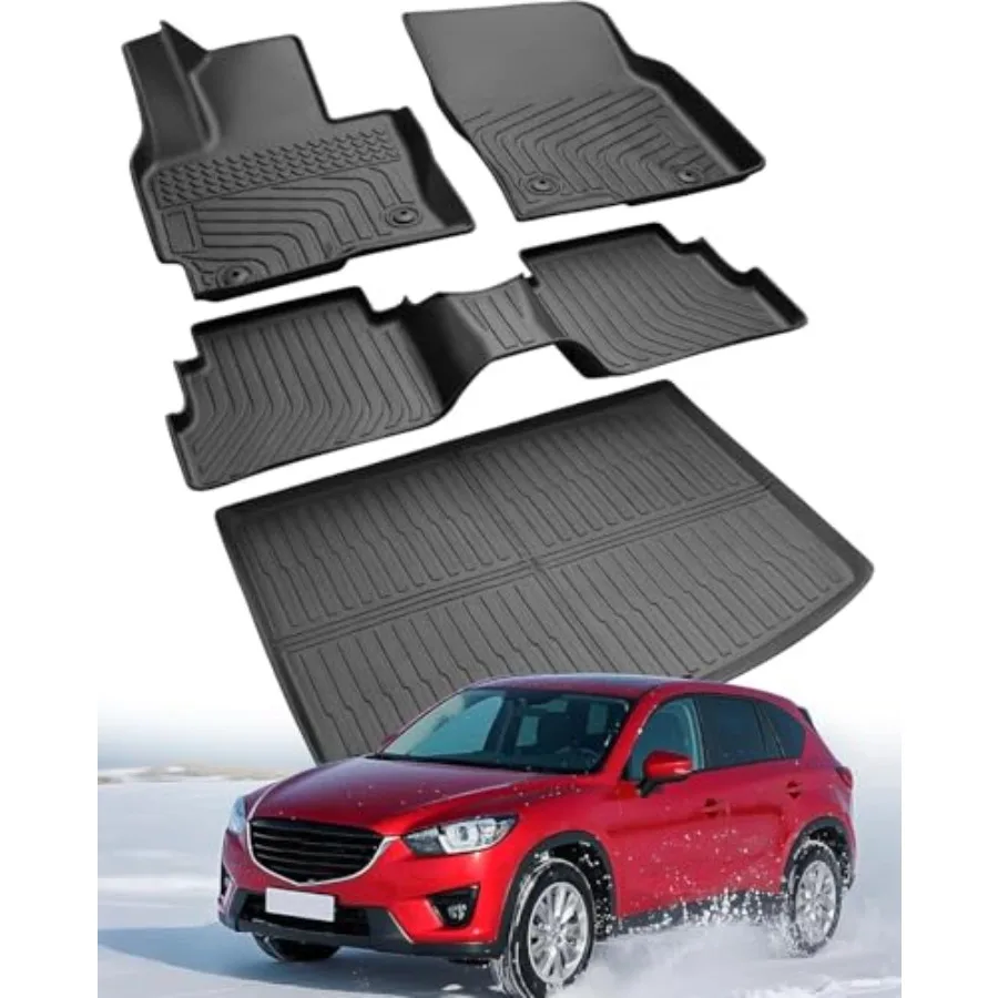 All Weather Car Floor Mats for Mazda CX5 2013-2016 1st Gen SUV Full Set Cargo Liner Trunk Mat Black Rubber Custom Fit Automotiv