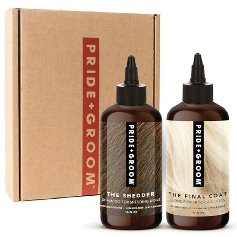 

Box Set Deshedding Dog Shampoo Conditioner with All Natural Blend of Essential Oils Ingredients to Moisturize Untangle Curly an