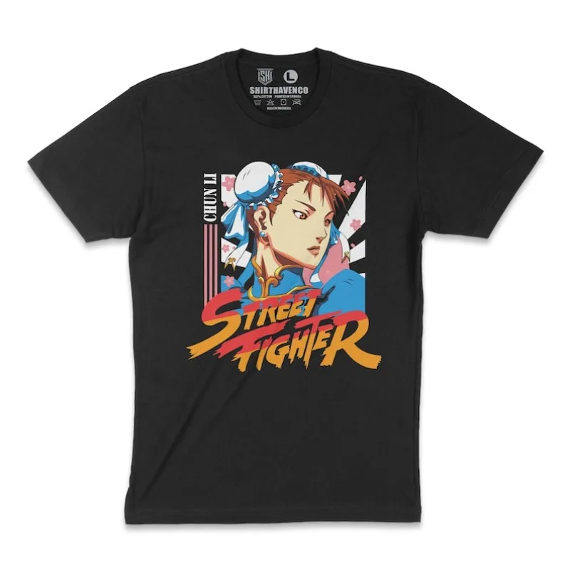 

00012720#A-Chun-Li T-Shirt Street Fighter Tee Retro Arcade Shirt Capcom Gamer Girl Graphic Tee 90s Fighter Game Merch Gift Vinta