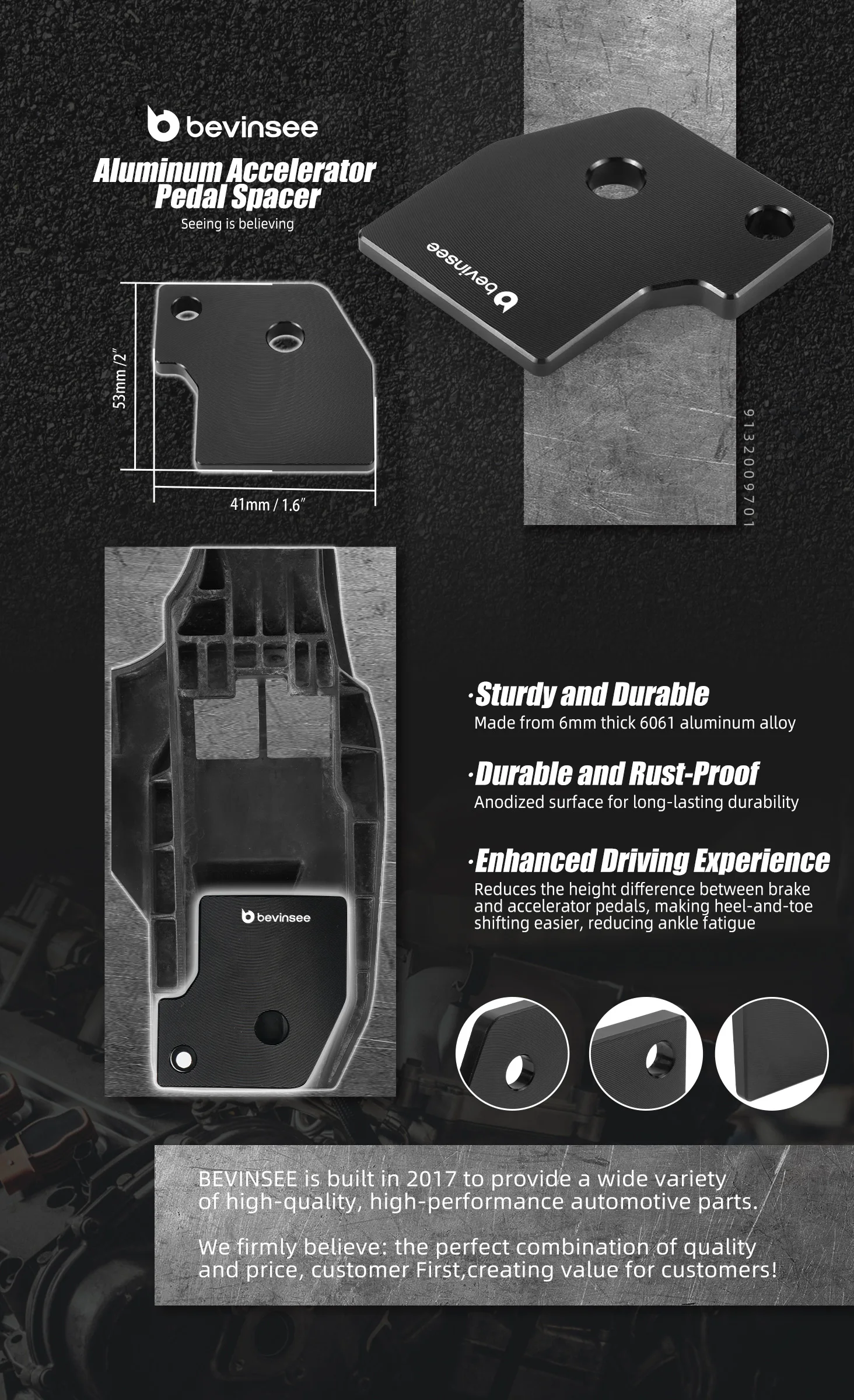 BEVINSEE Aluminium-Gaspedalabstandshalter für VW Golf MK7 1.4T 1.8T MK7/MK8 GTI/R für Alltrack für Sportwagen – Detail 1