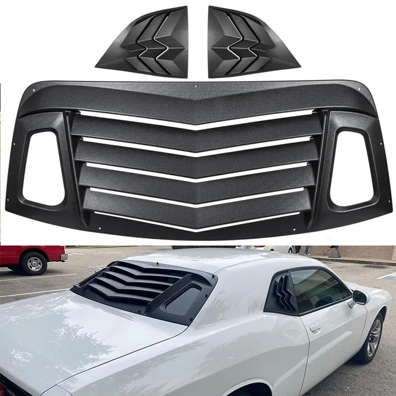 

Rear+Side Window Louver Fits for Dodge Challenger 2008-2021 Custom Fit Windshield Sun Shade Cover ABS (Matte Black)