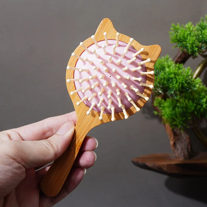 1pc Air Cushion Wood Scalp Massage Hair Comb Cute Cartoon Small Portable Combs Women Girls Bamboo Sandalwood Hair Styling Tools