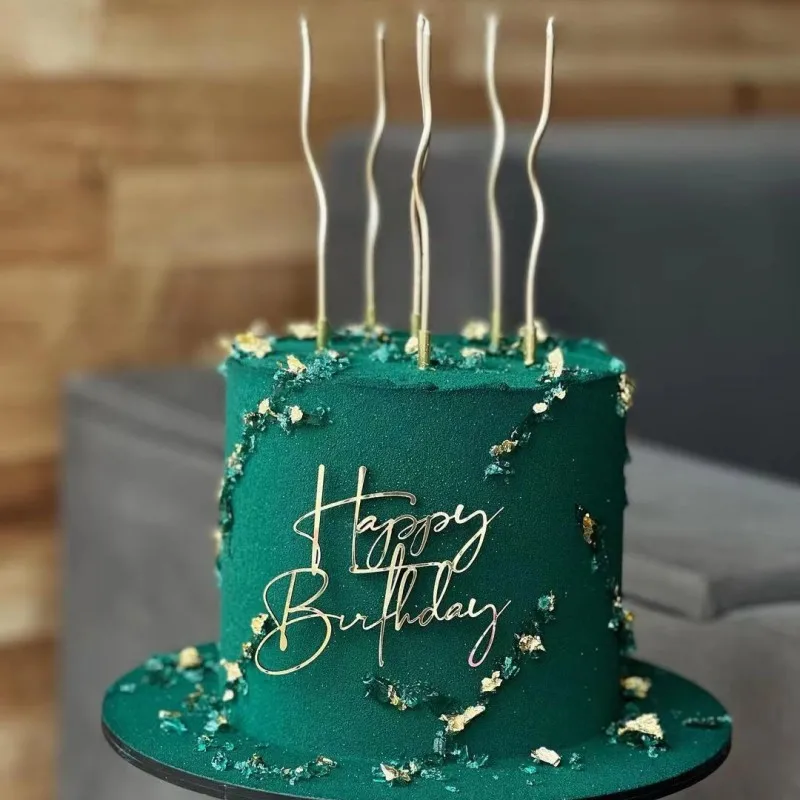 INS New Happy Birthday Cake Toppers for Baby Kids Adult Birthday Party Cake Decoration Gold Silver Acrylic DIY Baking Cake Tools