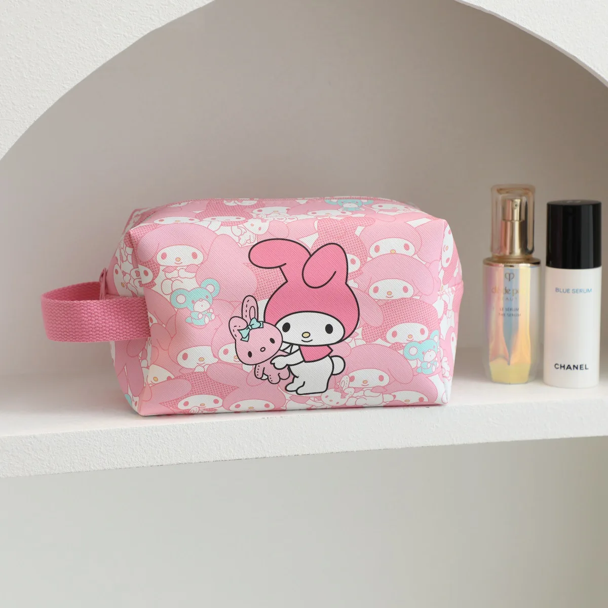 Bolsa de almacenamiento de artículos de tocador, bolsa de cosméticos diaria, Hello Kitty My Melody Cinnamoroll Kuromi Pochacco, bolsa de papelería para estudiantes