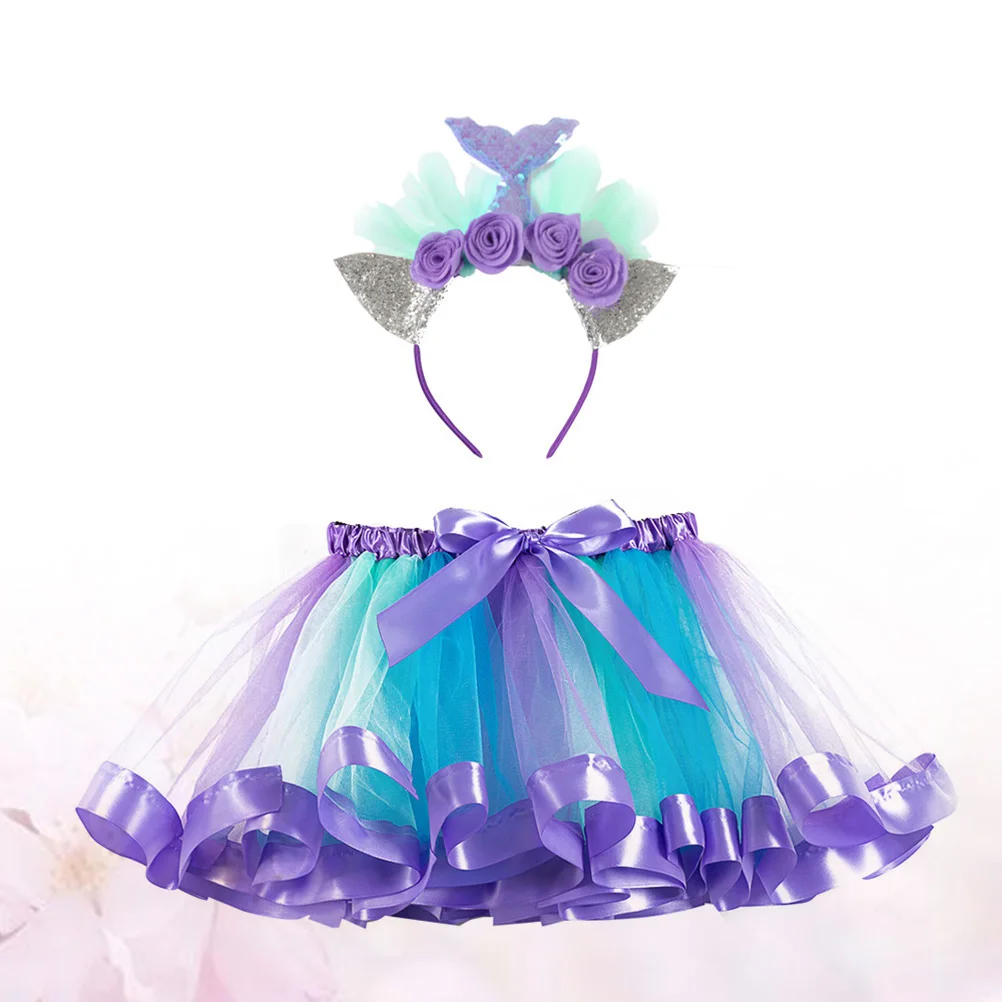 

Mesh Skirt Headband Elastic Waistband Tutu Kids Bubble Toddler Grenadine Christmas for Girls Dancing