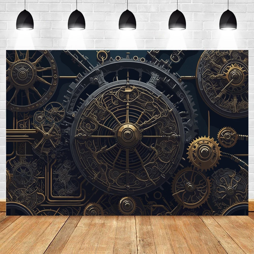 Antique Steampunk Photography Backdrop Retro Rusty Steam-Punk Machine Room Clock Industrial Background Photo Booth Props