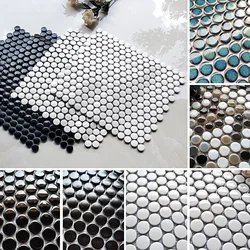Black modern simple round button ceramics mosaic bathroom toilet kitchen tile living room background wall sticker kiln change