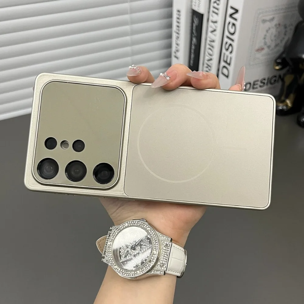Large Window AG Glass Armor Phone Case For Samsung Galaxy S26 Ultra S25 S24 S23 Plus Cover For Magsafe Magnetic Cover Funda
