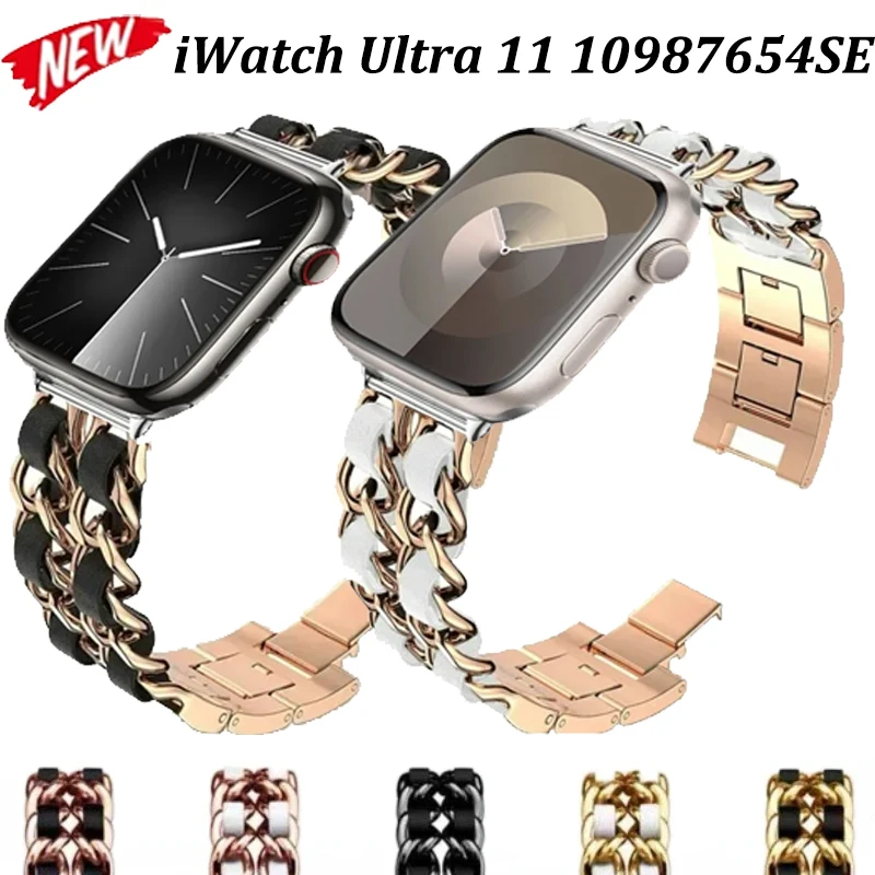 Metal Link Strap For Apple Watch 11 10 9 8 7 6 5 SE Ultra 3 Women Bracelet Buckle Wristband iWatch 49mm 45mm 44mm 46mm Watchband