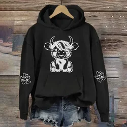 Women's Hoodie Highland Cow Print Casual Hoodie for Men Pullover Top Long Sleeve Unisex Sweatshirts With Hooded