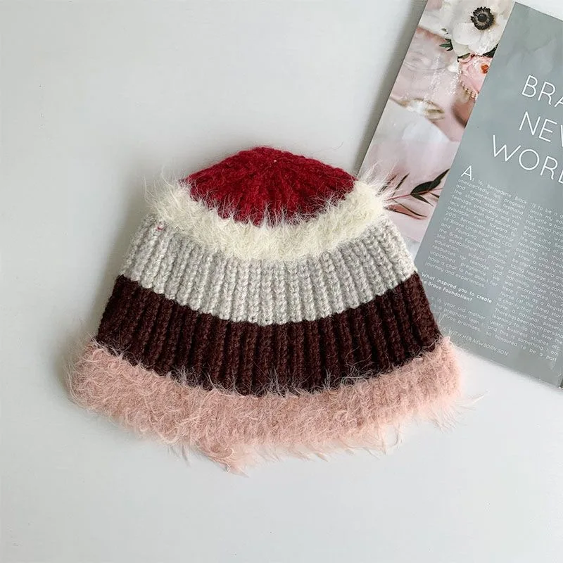 Bonnet tricoté style merslip pour femme, chapeau en laine brossée, protection des oreilles, chapeau en peluche fait main, tendance homme, automne et hiver, 7/2018