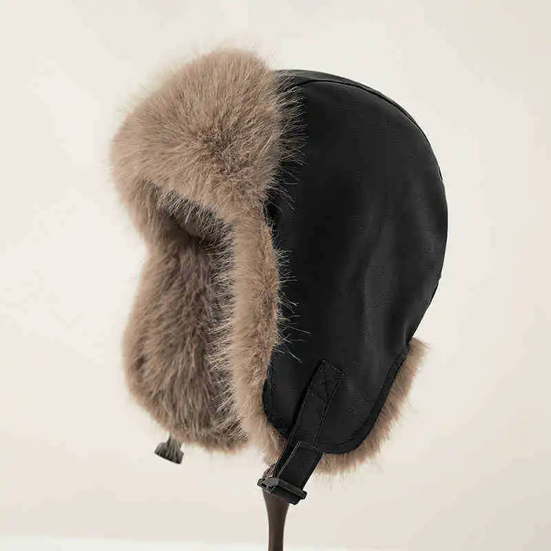 

High Quality Plush Leather Men Lei Feng Cap Winter Outdoor Thickened Flying Hat Women Cycling Ear Protectors Bomber Hats