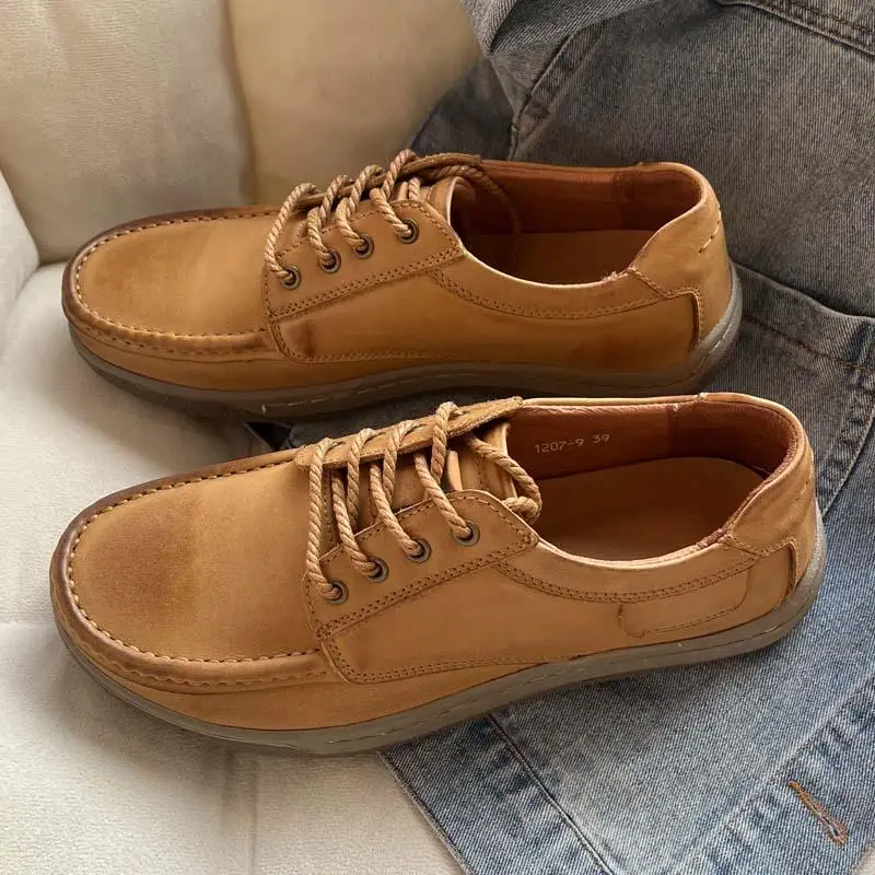 

Handmade Men's Leather oes Breathable Low-Top Anti-Odor Casual oes Wide Foot Wear-Resistant Soft Bot Anti-Slip
