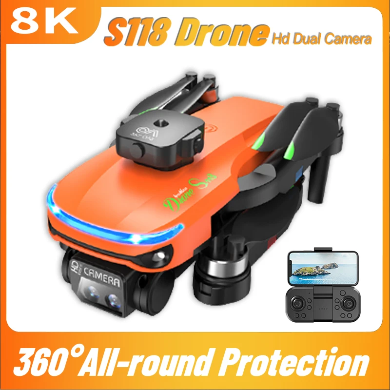 

New S118 4K Professinal 8K HD Three Camera Obstacle Avoidance Brushless Motor RC Quadcopter Mini Drone Optical Flow Localization