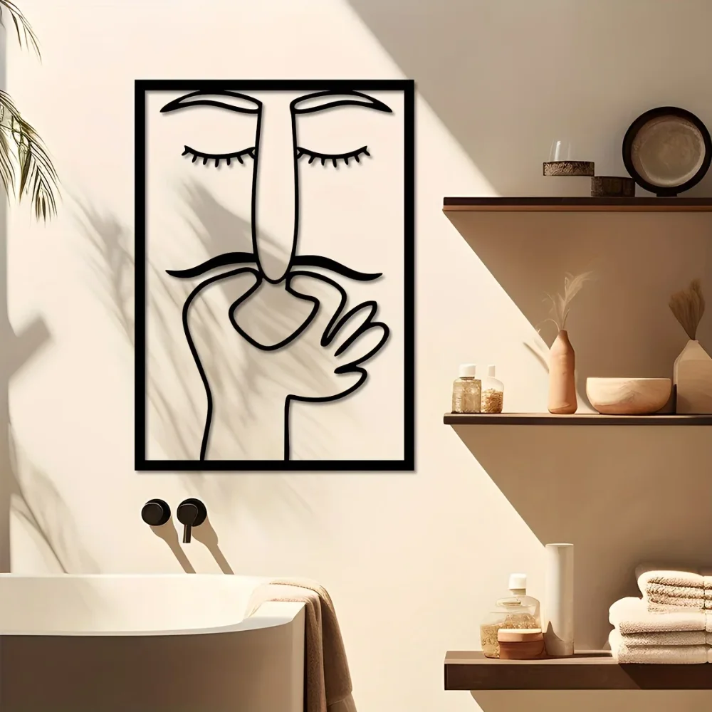 Whimsical Face Line Art Metal Wall Sculpture Unique Thanksgiving Bathroom Decor Minimalist Accent for Creative Interior Design