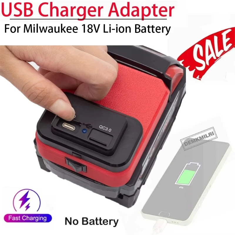 Battery power bank for Milwaukee 18V Li-ion battery with USB/Type-c dual fast charging interface split mobile power bank