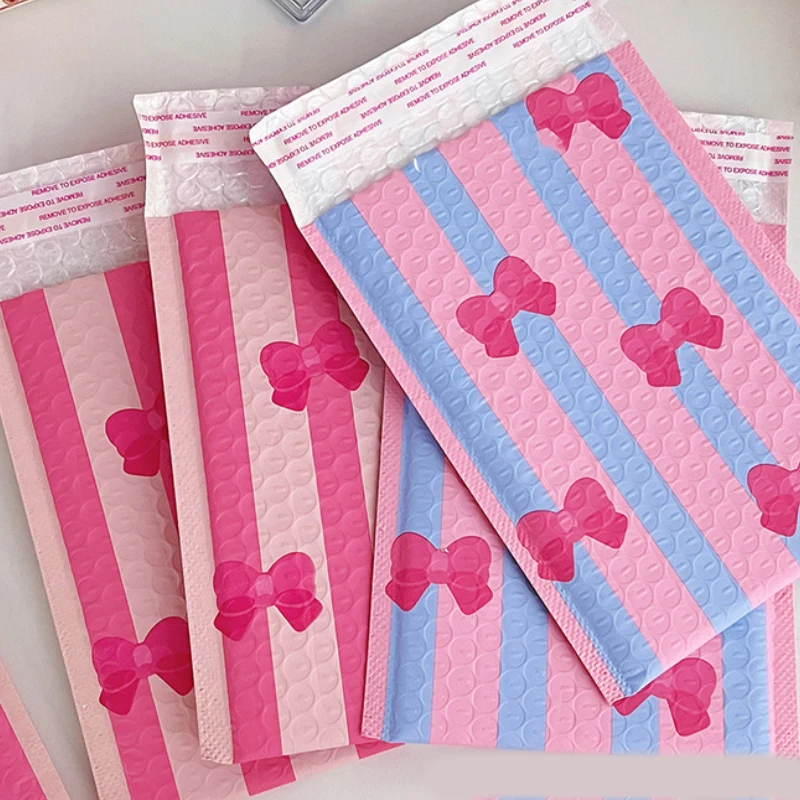 5PCS Cute Bowknot Bubble Envelope Bag Pink Blue Bubble PE Waterproof Self Seal Mailing Bag Padded Envelopes Gifts Packaging Bags