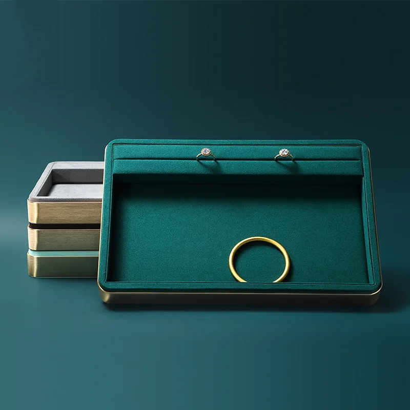 Multi-Layer Jewelry Display Tray with Round Metal Corners, Watch Bracelet Ring Necklace Organizer for Shop Use