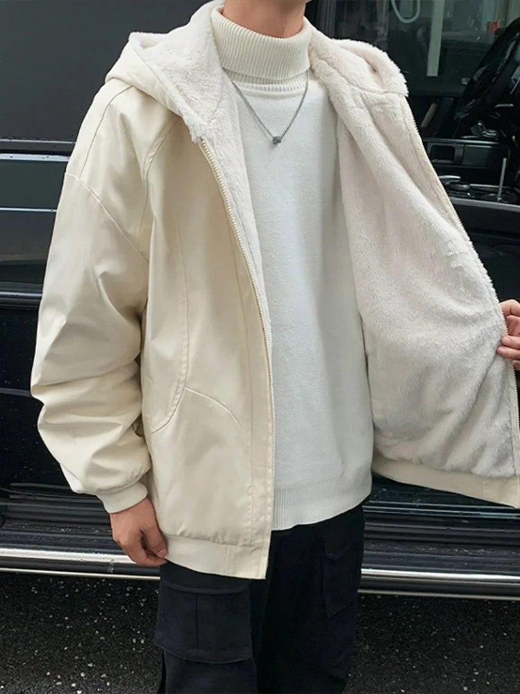 

Двусторонняя одежда Lamb Velvet Thiened Jaet, мужская зимняя теплая хлопковая одежда с капюшоном, северо-восточная, морозостойкая, хлопковая одежда премиум-класса...