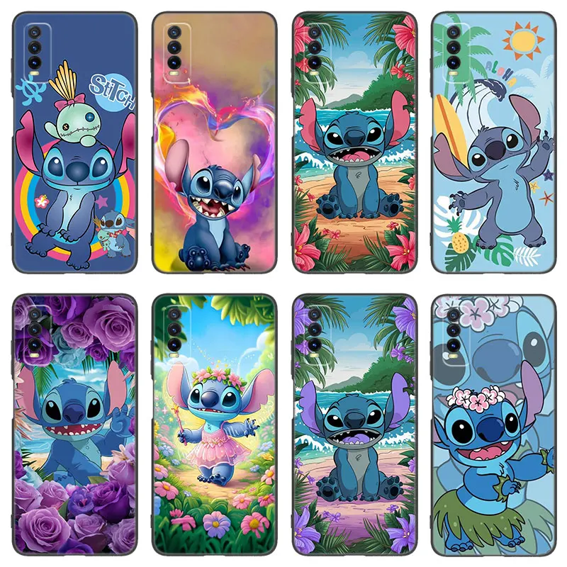 Disney Cartoon Stitch Black Silicone Phone Case For Vivo V27 V29 e V30 X80 X90 Pro Y17 Y21 Y22 Y33 S Y16 Y20 Y27 Y35 Y36 Y55