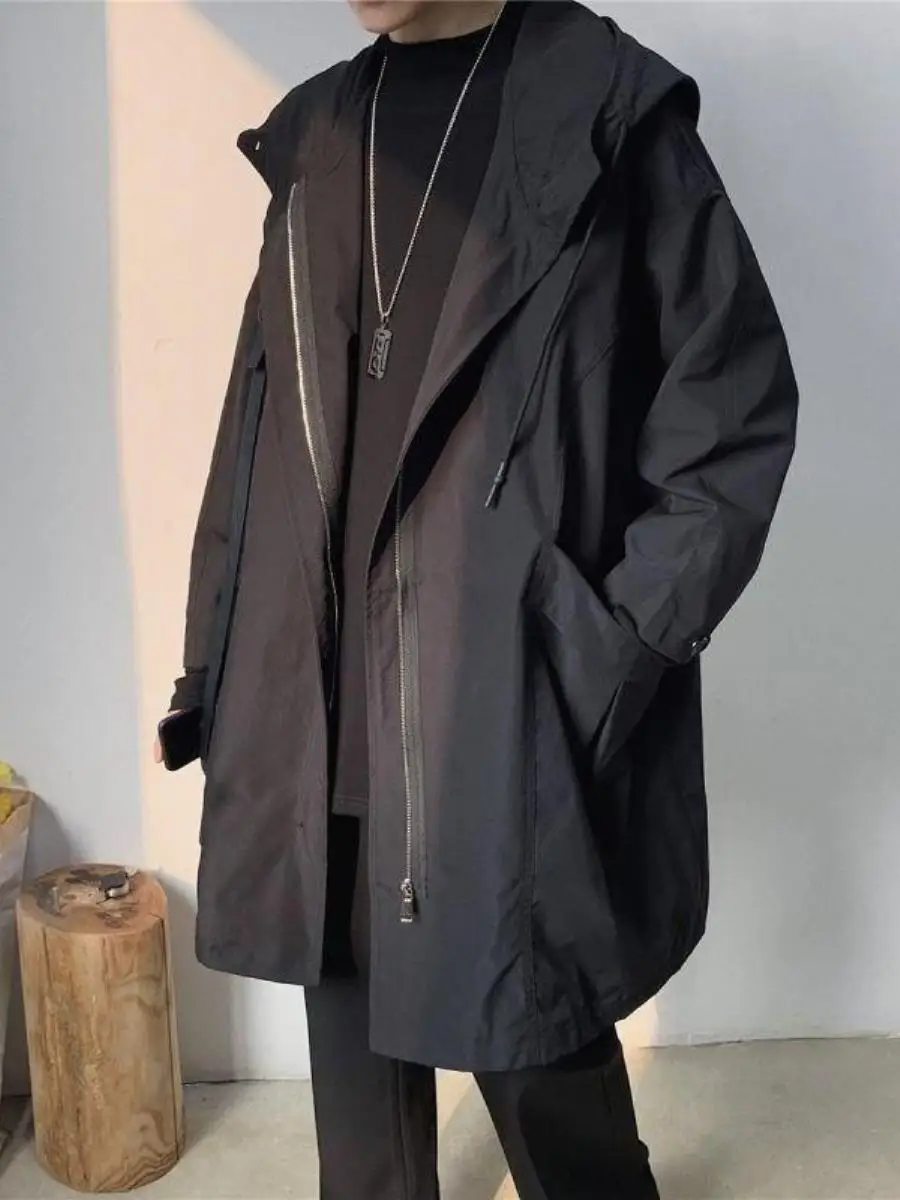 

Men's Workwear Jaet 2024 Spring Autumn Hong Kong Sle Haome Windbreaker Loose Trendy Brand Mid-Length Hooded Coat