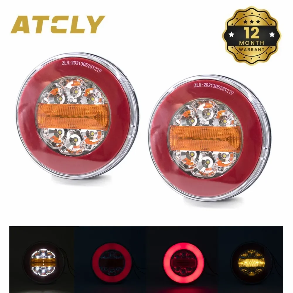 

2pcs 12V 24V Round LED Taillight Sequential Dynamic Trun Signal Rear Running Reverse Lamp Brake Stop Light Truck Trailer Lorry