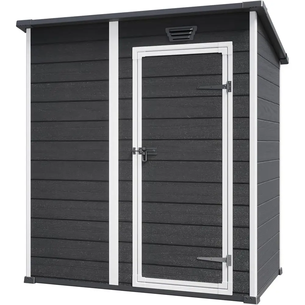 4x6 Outdoor Resin Storage Shed - Perfect for Patio Furniture, Garden Tools, Bikes, Beach Chairs, Lawn Mower - Black and White