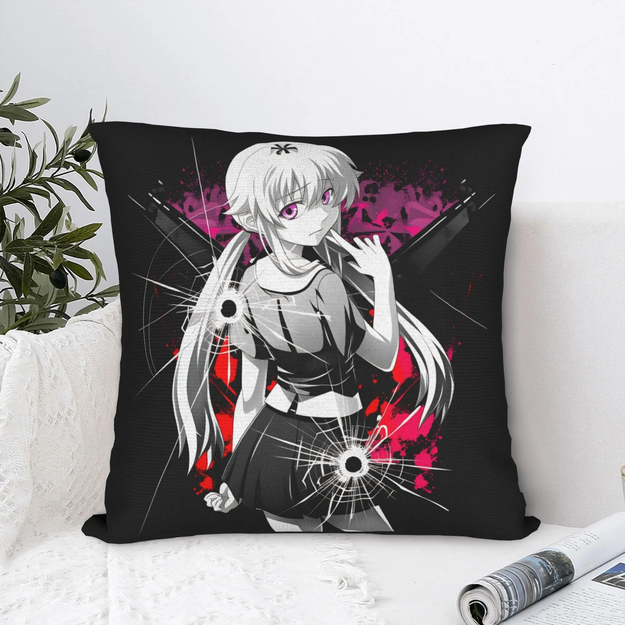 Mirai Nikki Gasai Yuno Pillow Case  Graphic Pillow Cover Cute Funny Cushion Cover For Office Car Home Decor