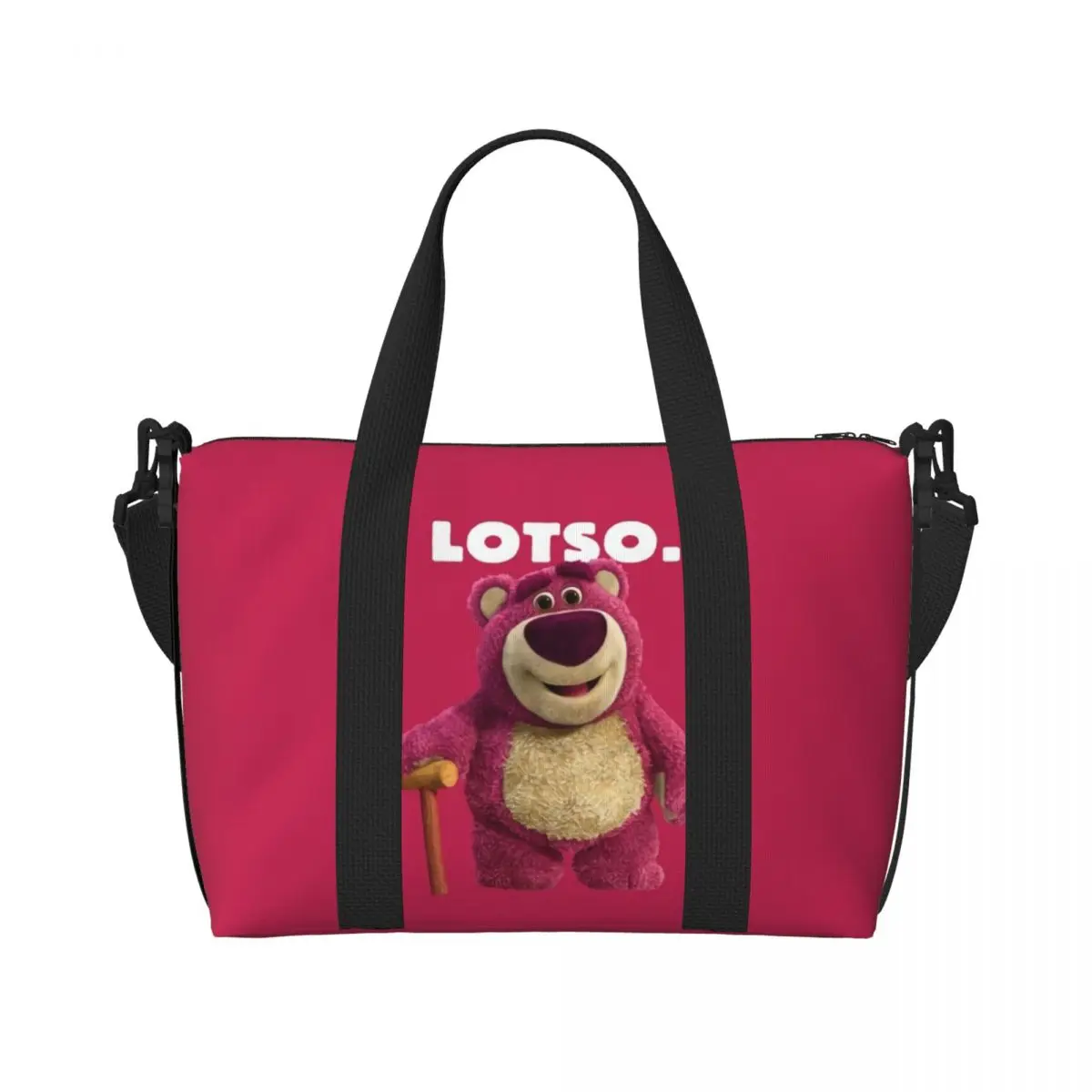 Custom Large Lotso Huggin-Strawberry Bear Tote Bag Women Shopper Shoulder Beach Gym Travel Bag