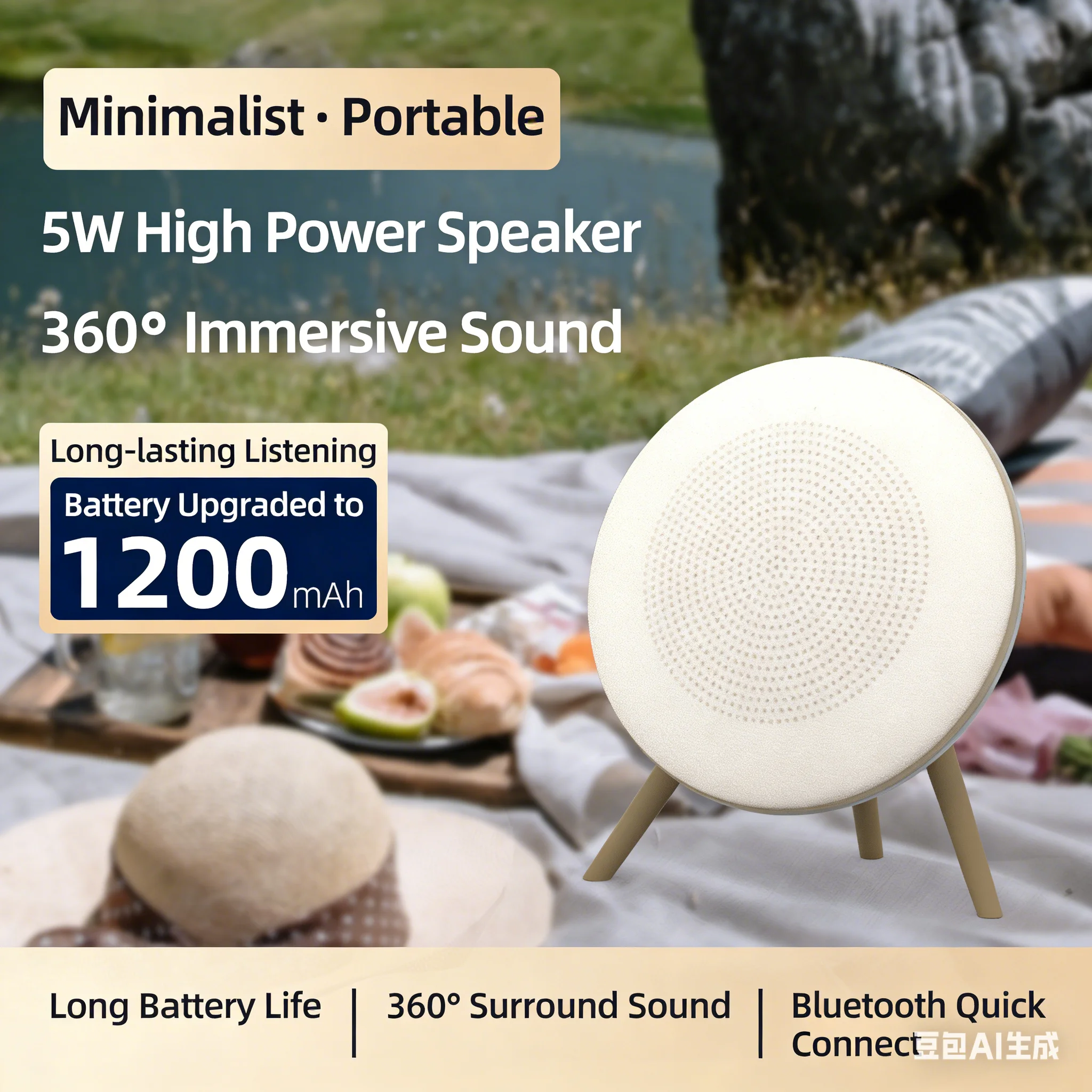 

A90 Wireless Bluetooth Speaker 360° Stereo Sound 1200mAh 6H Playtime Support TWS/USB/TF Portable Mini Speaker for Home Outdoor