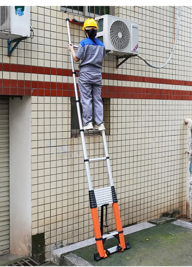 Telescopic ladder Engineering ladder Portable straight ladder support Bamboo joint Thickened hook wheel