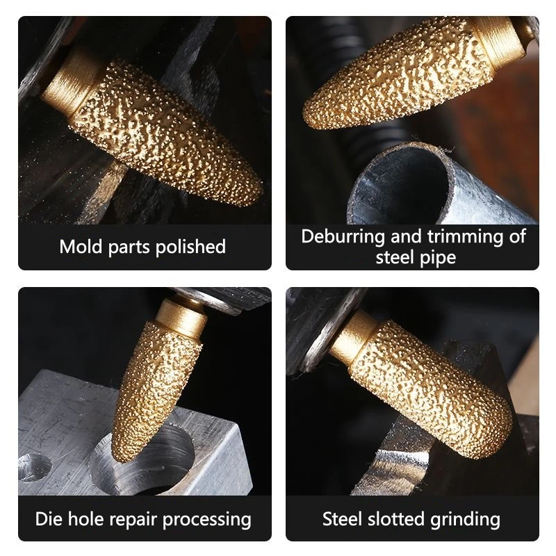 Kepala Gerinda dan Pemoles Berlian 6mm Shank Brazed untuk Besi Cor, Batu, Marmer, Ubin - Penghalusan Logam, Pemrosesan, Pemahatan