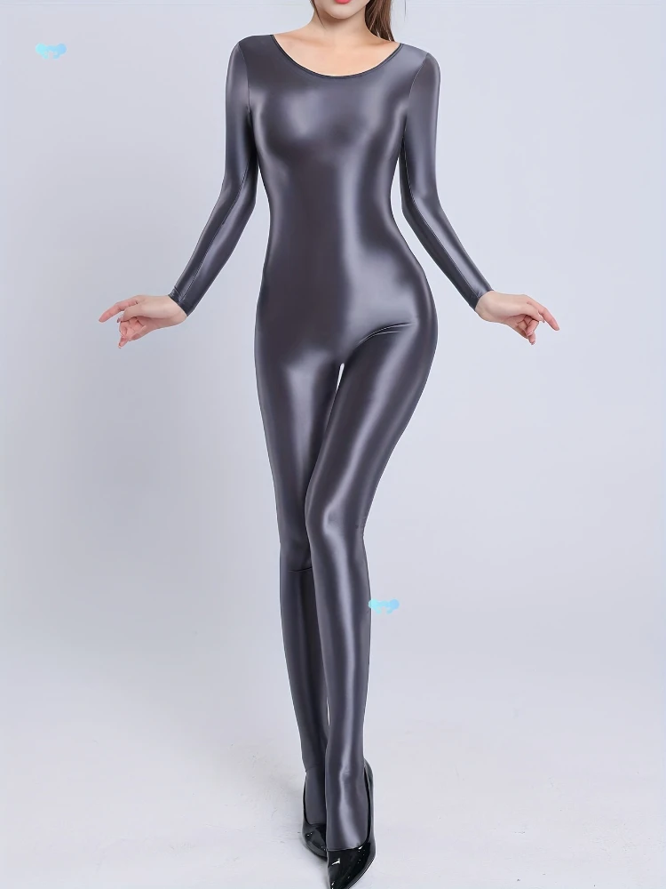 بذلة نسائية لامعة بأكمام طويلة رومبير للسيدات من الساتان اللامع بدلة للجسم للحفلات والنوادي الليلية DJ Bar #3