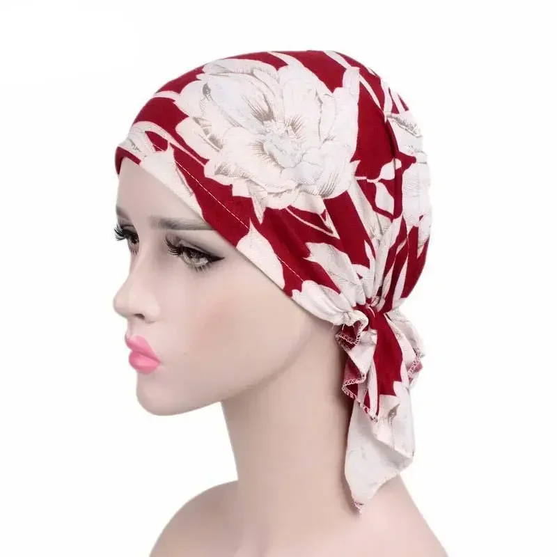 2025 NUOVE Donne di Modo Del Fiore Musulmano Volant Cancro Chemio Cappello Beanie Sciarpa Turbante Testa Wrap Cap Stampato Copricapi Della Signora