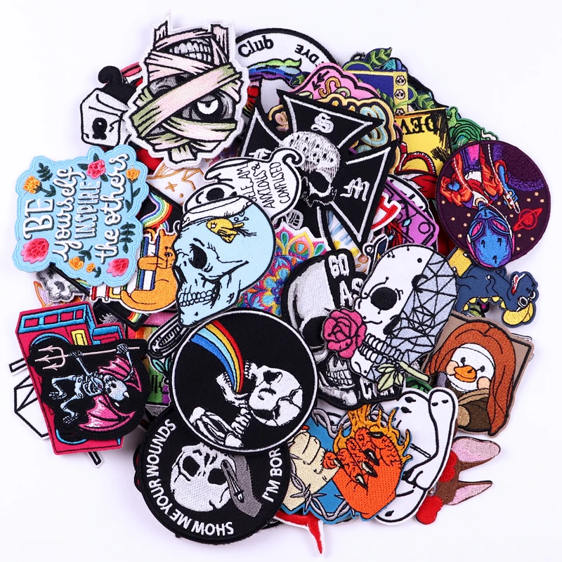 10/20/30/50PCS Random Mixed Punk Badges Rock Band Embroidery Patch On Clothes DIY Skull Biker Patch Iron On Patches For Clothing