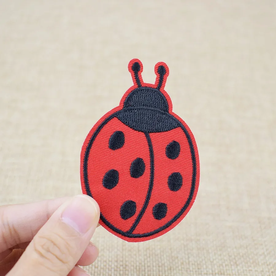 Patches for Clothes Iron on Applique Insect Stripes Sew Embroidery Patch for Jacket Cute Seven-Spot Ladybug Accessories 10 PCS