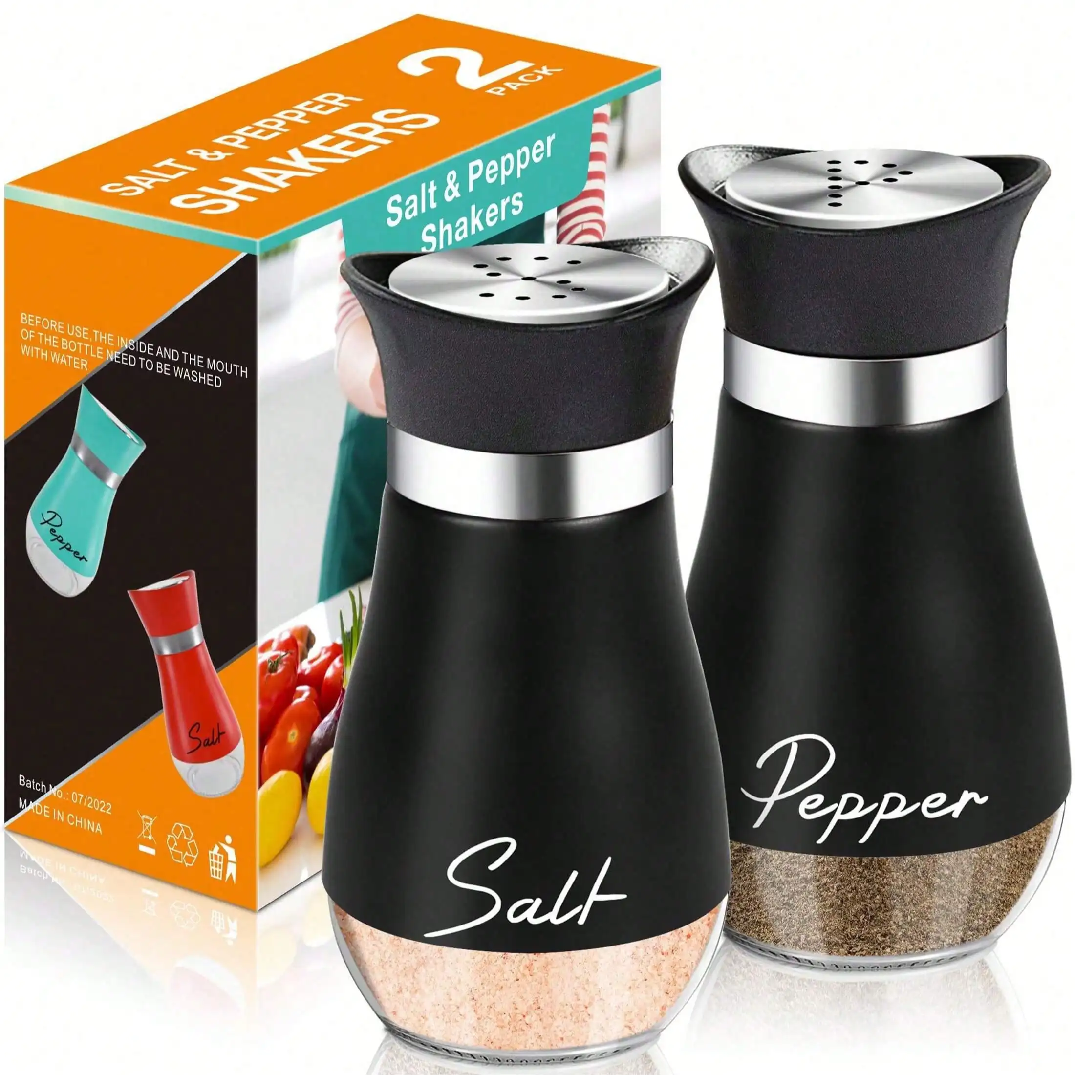 2Pcs Salt And Pepper Shaker Set Visible Seasoning Bottle Rotatable Spice Jars for Kitchen Countertop