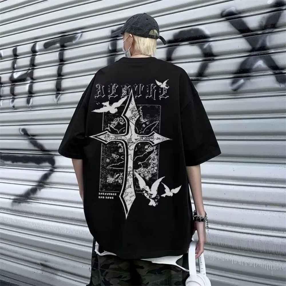 Heißer verkauf trend sommer männer kreuz brief drucken bequeme und atmungsaktive rundhals T-shirt im freien beiläufige high street top