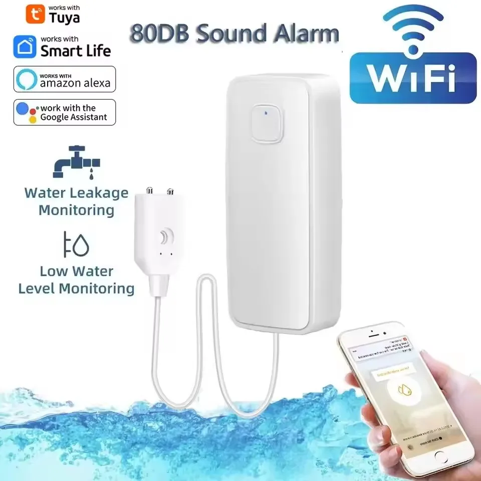 WiFi 80DB Sound Tuya Smart Water Leak Sensor Liquid Leakage Alarm Overflow Level Detector Flood Protection Smart Life APP