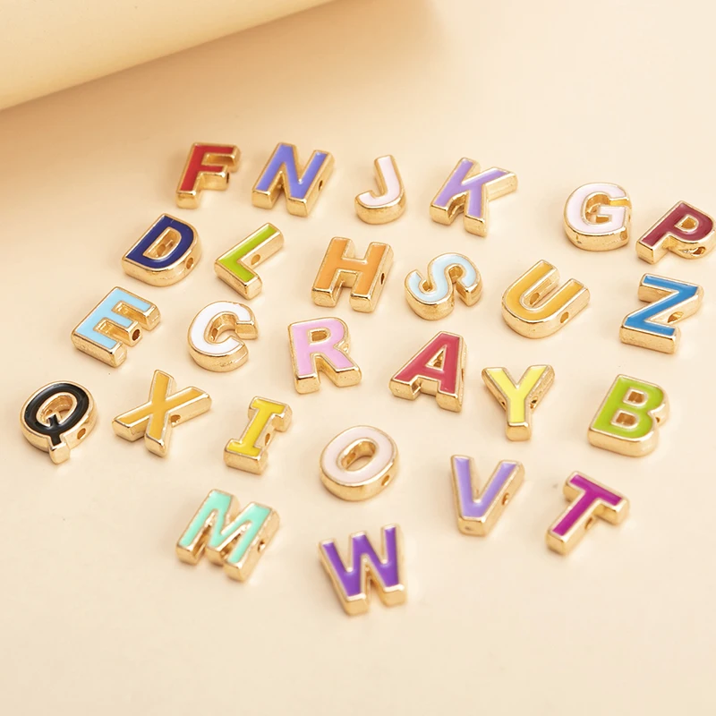 26pcs/lot Mixed A-Z Enamel Letters Beads Alphabet Spacer Bead DIY Bracelet Necklace for Jewelry Making Accessories