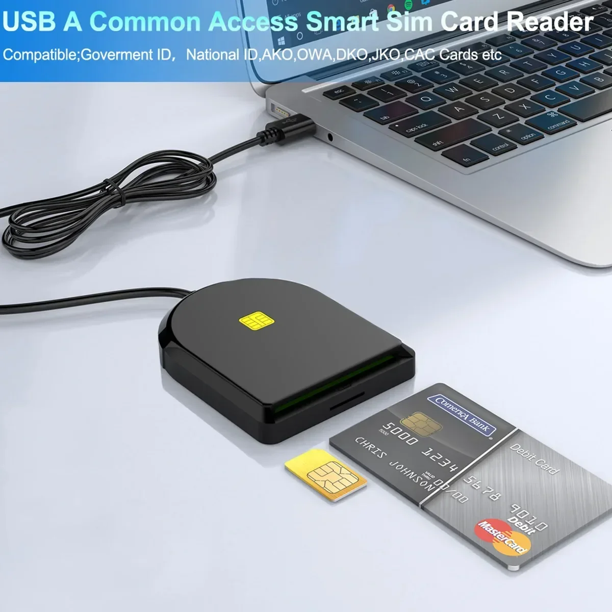 Pembaca Kartu Pintar SIM USB untuk Kartu Bank IC/ID EMV SD TF MMC Pembaca Kartu ISO 7816 USB-CCID untuk Windows 7 8 10 Linux OS Setengah Putaran