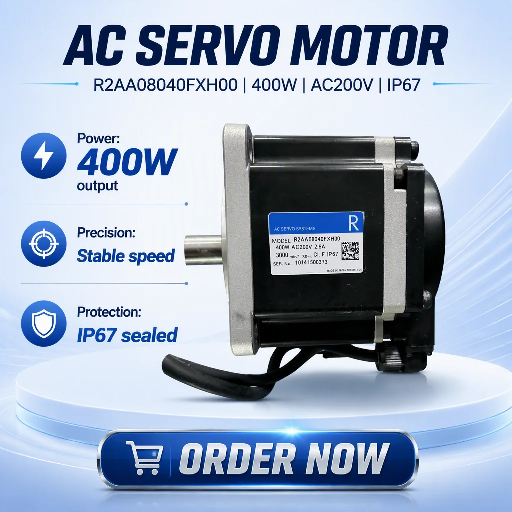 For*-New in Box Industrial R-series AC Servo Motor R2AA08040FXH00 400W 80mm Square Flange Incremental Encoder Without Brake/.