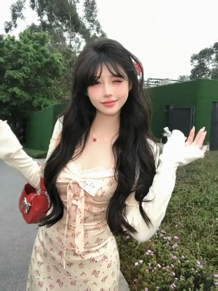 Summer Vaion Sle Beautiful Floral Print ter Dr Cardigan Two-Piece Set Pure Desire Sweet A-Line Skirt High Waist